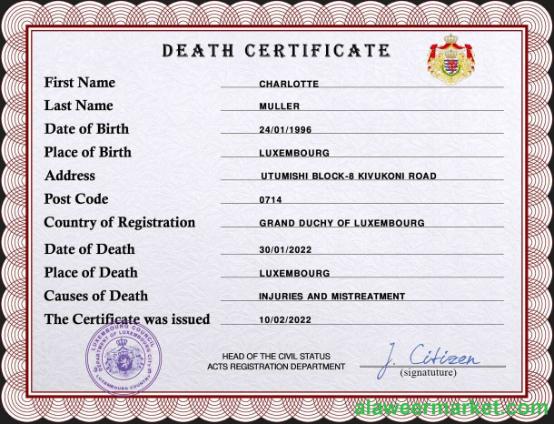 Luxembourg vital record death certificate PSD template